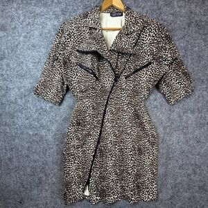 Vintage All That Jazz Dress Womens White Brown Leopard Mob Wife 90s Asymmetrical